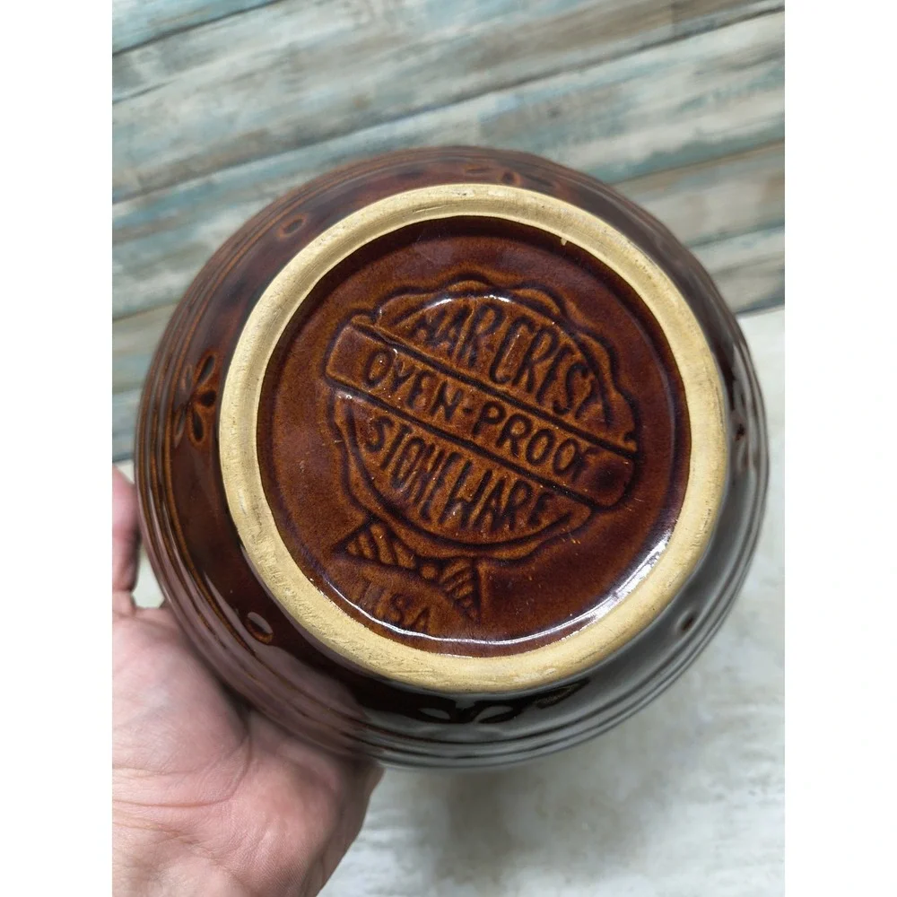 VINTAGE MARCREST DAISY DOT BROWN OVEN PROOF‎ STONEWARE MIXING BOWL 8